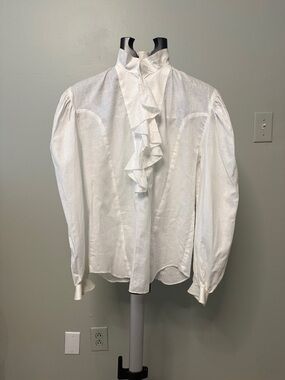 Vintage White Ruffled Front Blouse